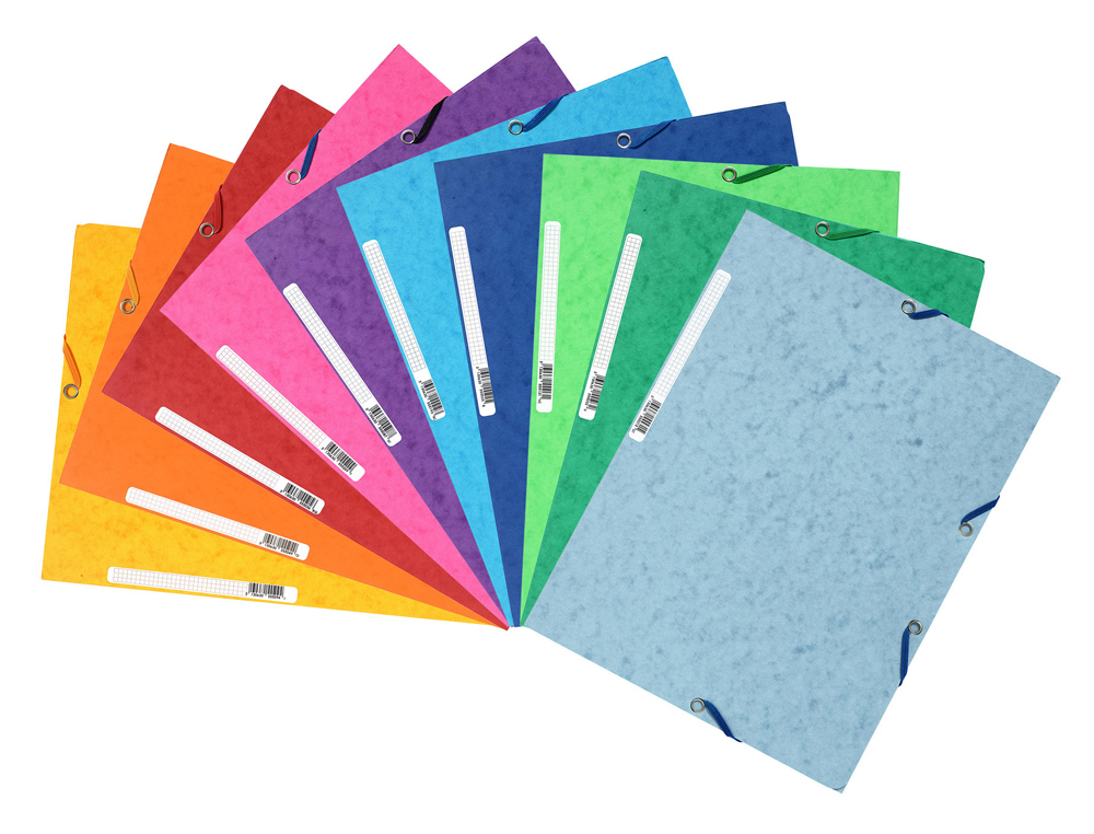 CHEMISE EXACOMPTA CARTE LUSTRÉE 5/10E 400G 3 RABATS ET ÉLASTIQUE A4 FORMAT 240X320MM COLORIS VIFS ASSORTIS 10 UNITÉS