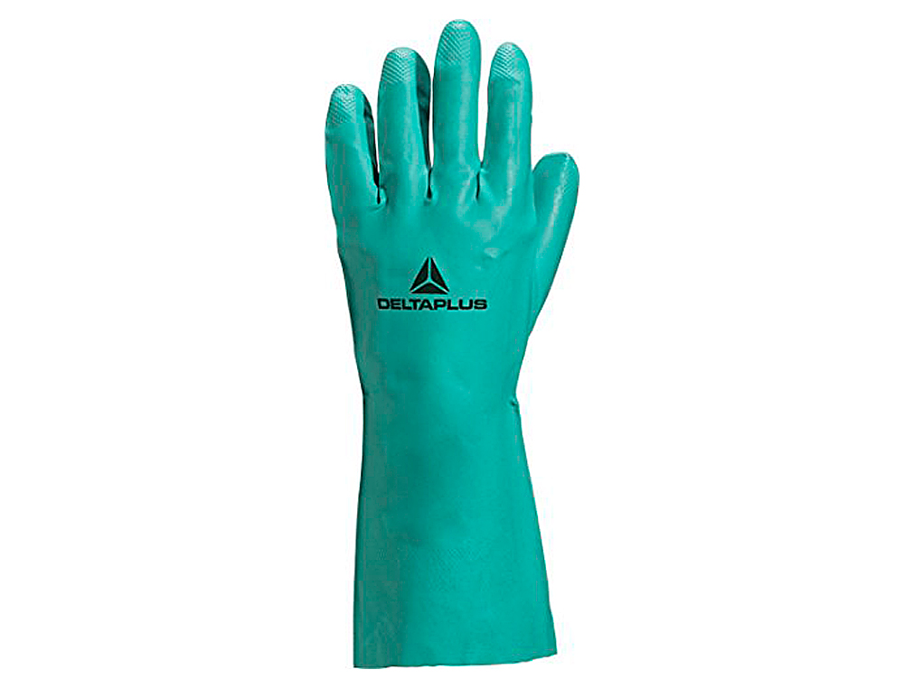 GANT NITRILE DELTAPLUS FLOQUÉ COTON LONGUEUR 33CM ÉPAISSEUR 0.40MM COLORIS VERT TAILLE 10/11 PAIRE
