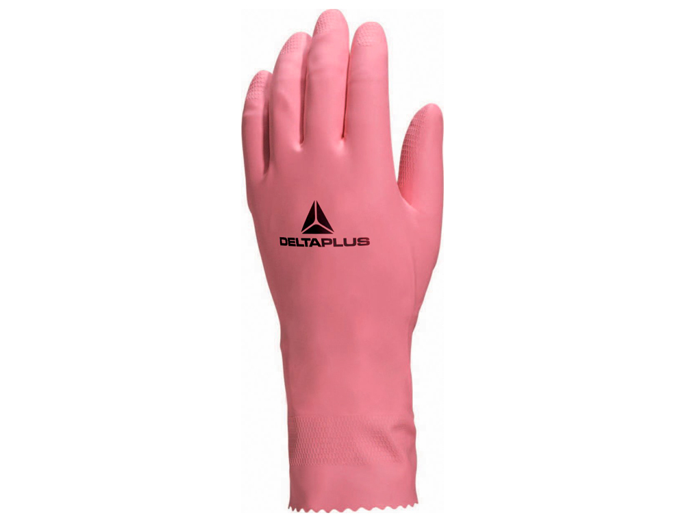 GANT MÉNAGE DELTAPLUS LATEX FLOQUÉ LONGUEUR 30CM ÉPAISSEUR 0.38MM COLORIS ROSE TAILLE 7/8 PAIRE