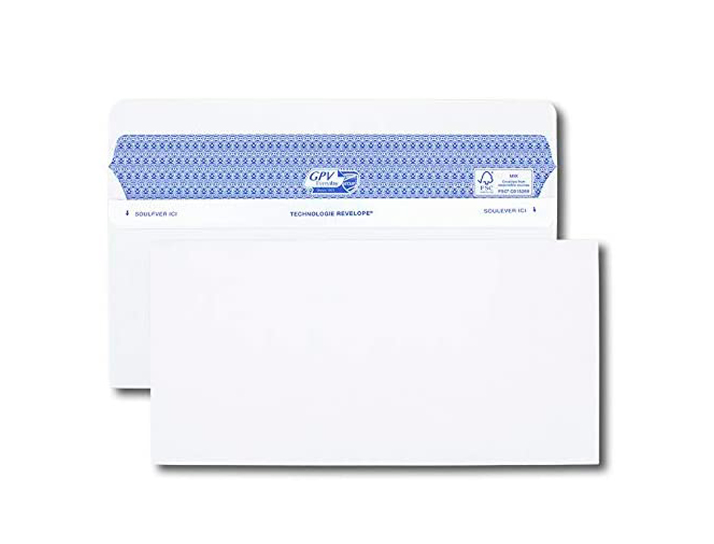 ENVELOPPE GPV DL+ 112X225MM 90G ADHÉSIVE FERMETURE RAPIDE SÉCURISÉE DÉFINITIVE BLANCHE BOÎTE 100 UNITÉS