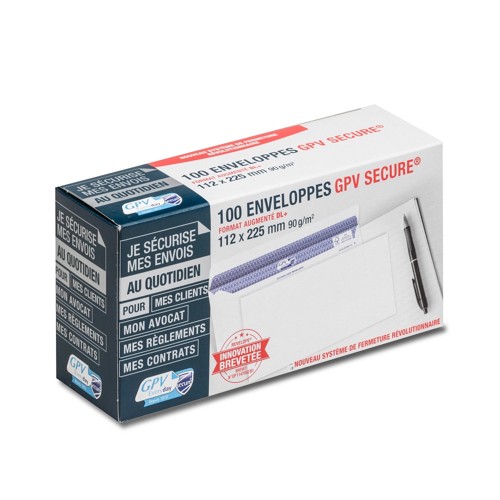 ENVELOPPE GPV DL+ 112X225MM 90G ADHÉSIVE FERMETURE RAPIDE SÉCURISÉE DÉFINITIVE BLANCHE BOÎTE 100 UNITÉS