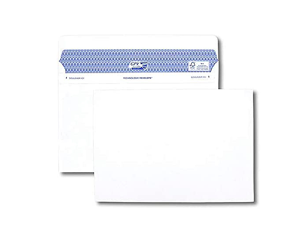 ENVELOPPE GPV C5 162X229MM 90G ADHÉSIVE FERMETURE RAPIDE SÉCURISÉE DÉFINITIVE BLANCHE BOÎTE 500 UNITÉS