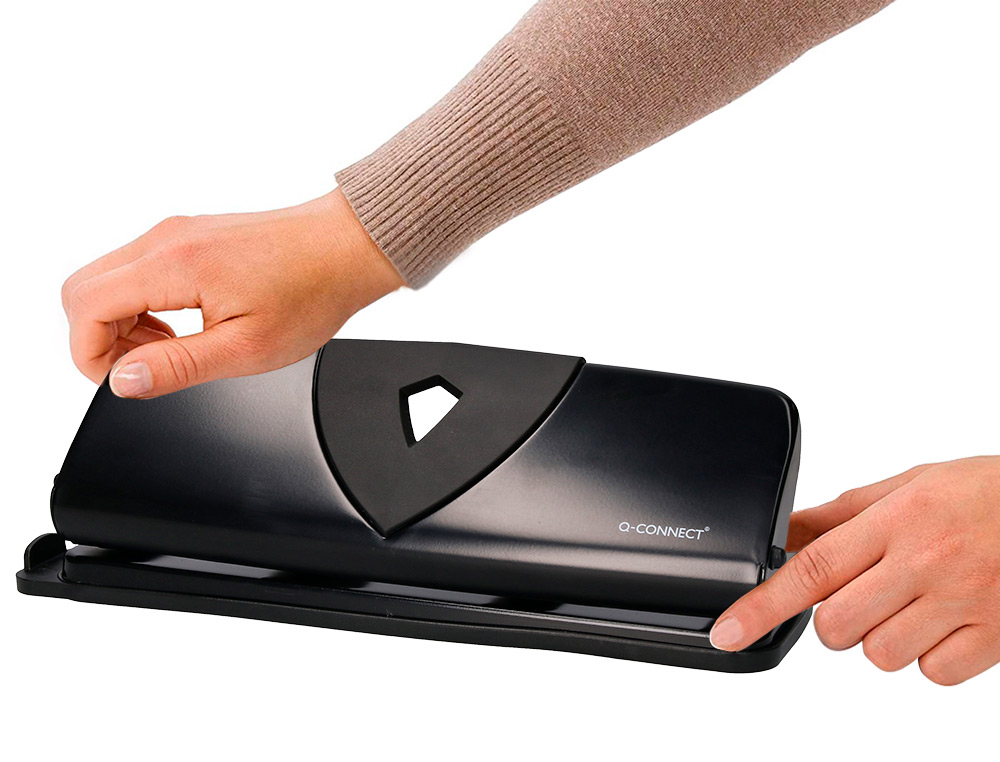PERFORATEUR Q-CONNECT MÉTAL ET PLASTIQUE CAPACITÉ PERFORATION 16F 4 TROUS COLORIS NOIR 280X110MM