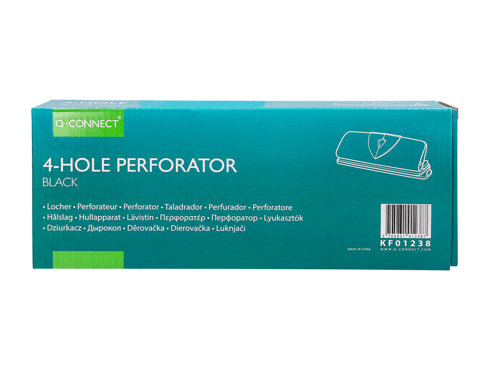 PERFORATEUR Q-CONNECT MÉTAL ET PLASTIQUE CAPACITÉ PERFORATION 16F 4 TROUS COLORIS NOIR 280X110MM