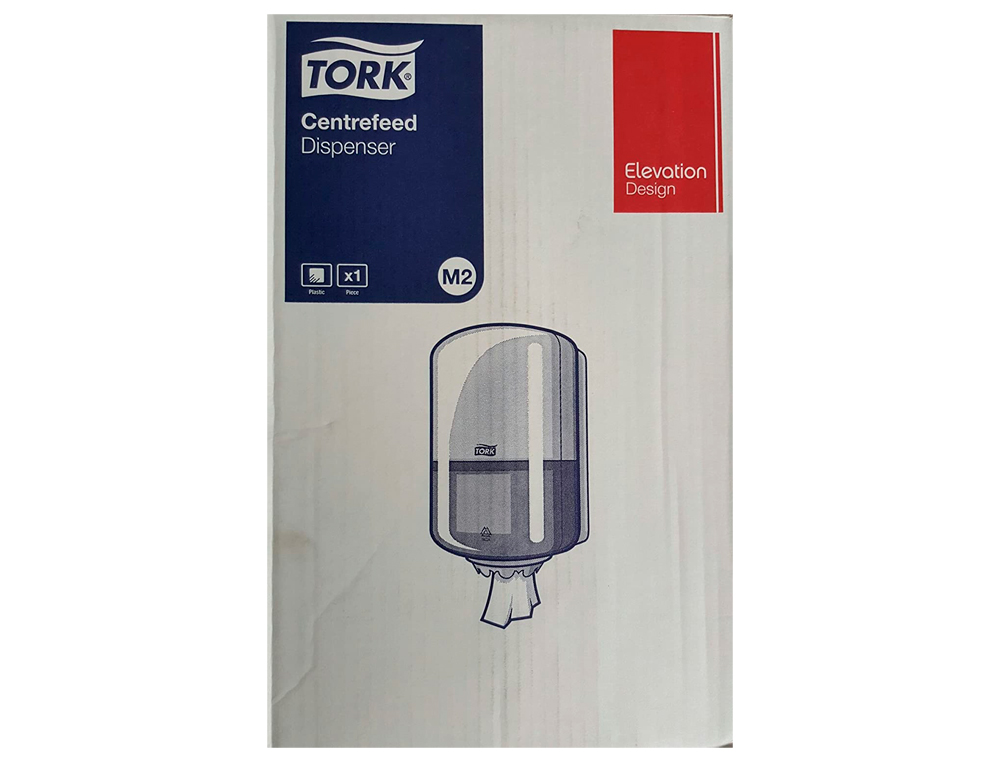 DISTRIBUTEUR ESSUIE-MAINS TORK M2 DVIDAGE CENTRAL BOBINE ABS ANTICHOC RECYCLABLE FENTRE VISUALISATION CLEF BLANC