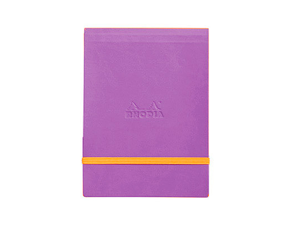 POCHETTE RHODIARAMA WEBPOCKET A6 9X14CM COUVERTURE SIMILI CUIR VIOLET INTRIEUR IMPRIM FERMETURE LASTIQUE ORANGE