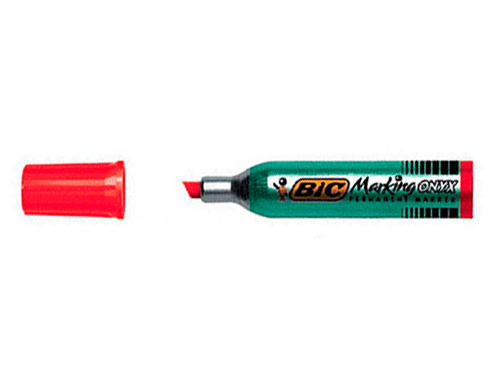 MARQUEUR BIC PERMANENT ONYX MARKER 1481 POINTE BISEAUTÉE TRACÉ 4/7MM TOUS SUPPORTS CORPS MÉTAL ROUGE