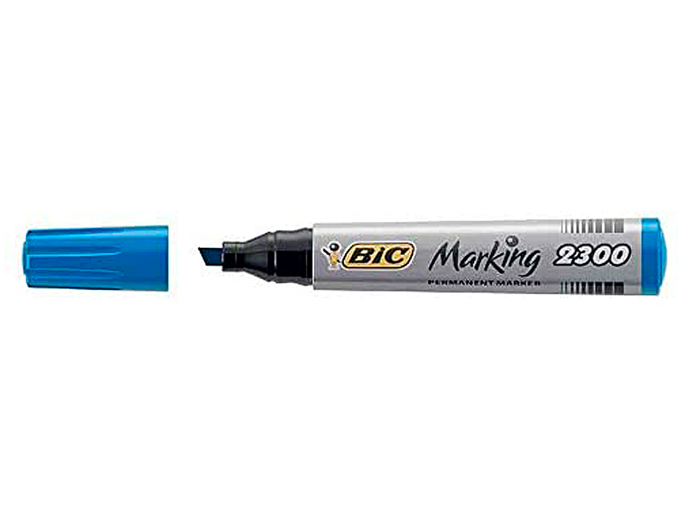 MARQUEUR BIC PERMANENT MARKING 2300 POINTE BISEAUTÉE TRACÉ 3/5MM CORPS PLASTIQUE ENCRE BASE ALCOOL COLORIS BLEU