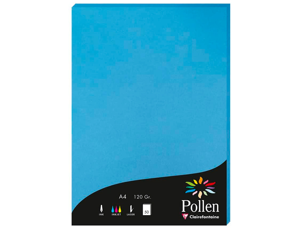 PAPIER CORRESPONDANCE CLAIREFONTAINE COULEURS POLLEN 120G/M2 A4 210X297MM COLORIS BLEU TURQUOISE TUI 50 FEUILLES