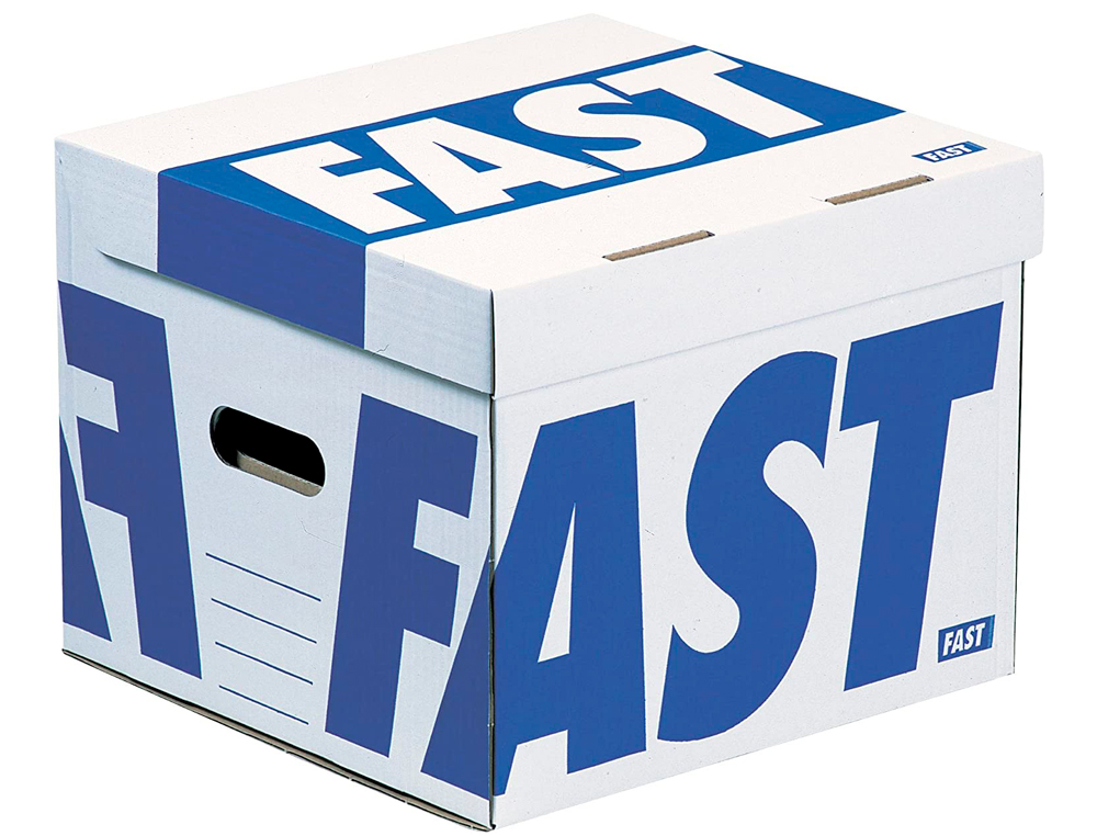 CONTENEUR FAST FLASH CUBE  350X350X280MM CAPACIT 4 BOTES DOS 80MM POIGNES OUVERTURE DESSUS LIVR PLAT BLANC/BLEU