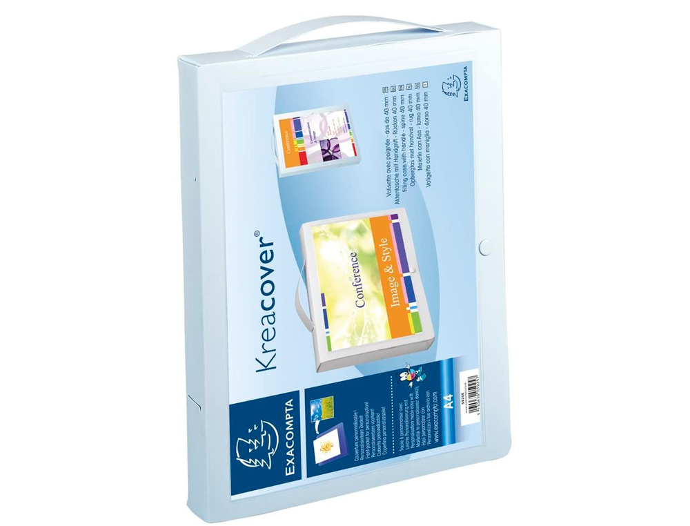 BOTE-VALISETTE EXACOMPTA POLYPROPYLNE 8/10E CLASSEMENT PERSONNALISABLE DOS 40MM POIGNE POSITIONNABLE COLORIS BLANC