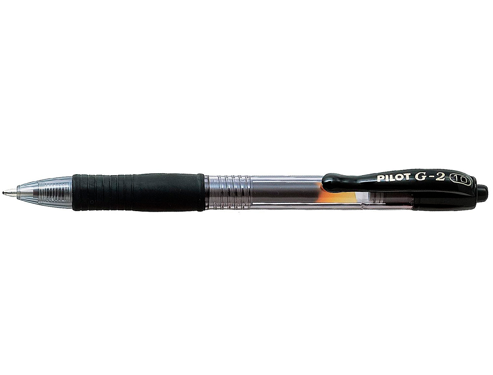 ROLLER PILOT G2 10 ECRITURE MOYENNE 0.6MM ENCRE GEL RETRACTABLE RECHARGEABLE CORPS TRANSLUCIDE GRIP CAOUTCHOUC NOIR
