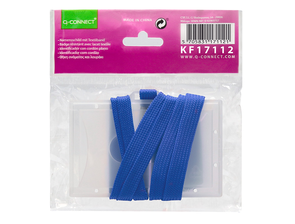 BADGE Q-CONNECT LACET PLASTIQUE RIGIDE CONGRÈS FOIRES ENTREPRISES INTÉRIEUR CARTE BLANCHE CORDON 94X60 MM