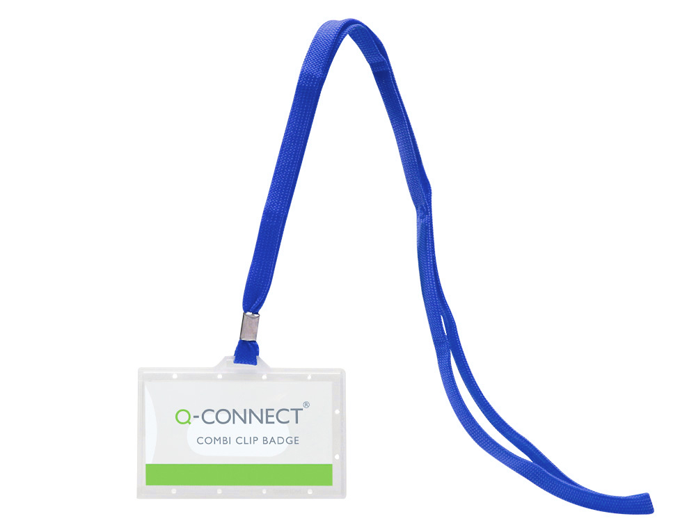BADGE Q-CONNECT LACET PLASTIQUE RIGIDE CONGRÈS FOIRES ENTREPRISES INTÉRIEUR CARTE BLANCHE CORDON 94X60 MM