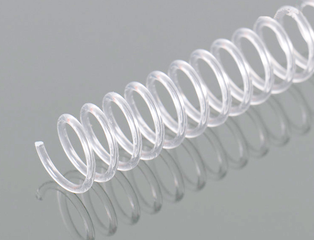 SPIRALE Q-CONNECT PLASTIQUE TRANSPARENT RELIEUR PAS 32 5:1 40F CALIBRE 1.8MM DIAMTRE 8MM BOTE 100 UNITS