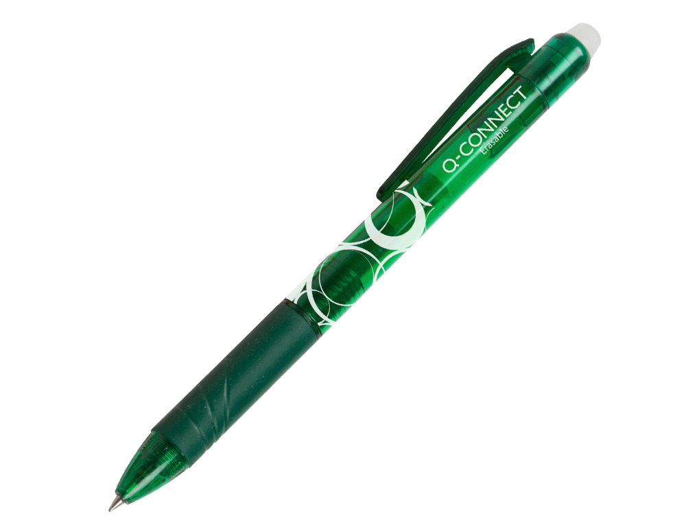 ROLLER Q-CONNECT ÉCRITURE MOYENNE 0.7MM ENCRE EFFAÇABLE GRIP PRÉHENSION GOMME SERTIE COLORIS VERT