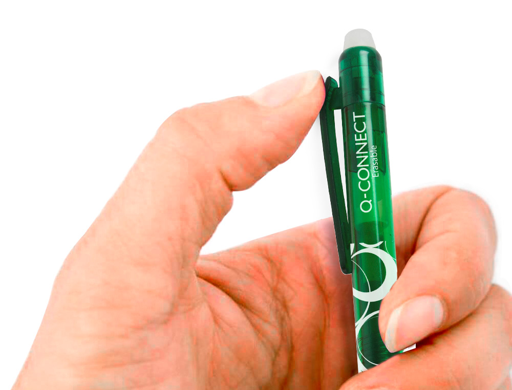 ROLLER Q-CONNECT ÉCRITURE MOYENNE 0.7MM ENCRE EFFAÇABLE GRIP PRÉHENSION GOMME SERTIE COLORIS VERT