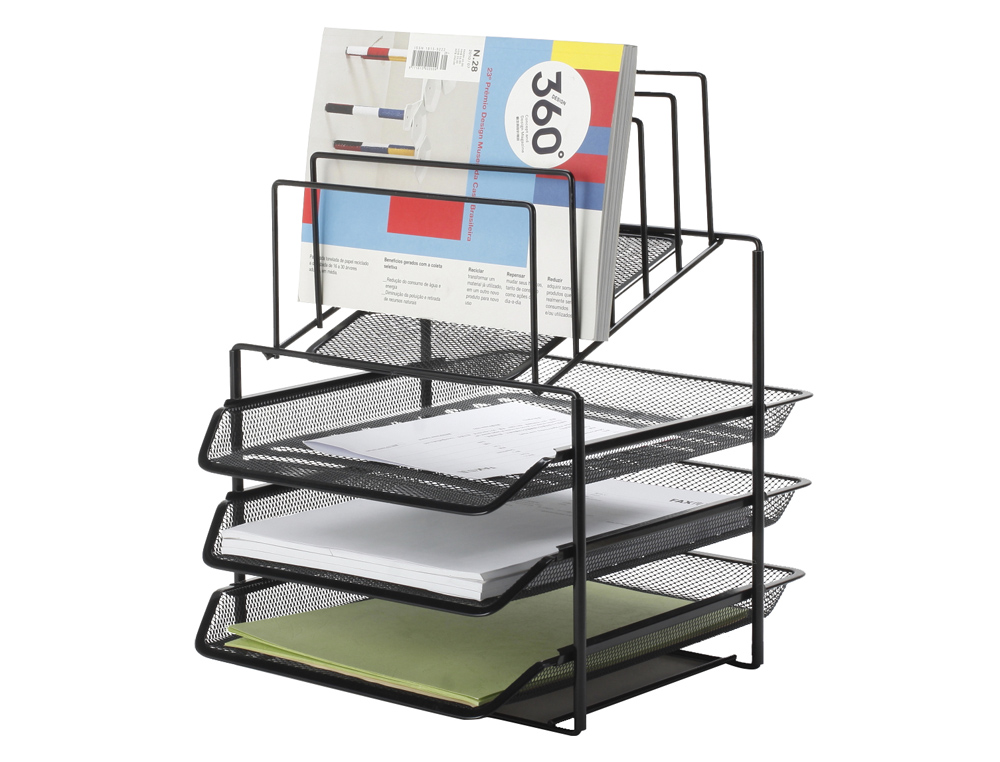 CORBEILLE  COURRIER Q-CONNECT MAILLE MTALLIQUE 3 CORBEILLES 5 TRIEURS  ENVELOPPES 300X350X420MM NOIR 3 UNITS