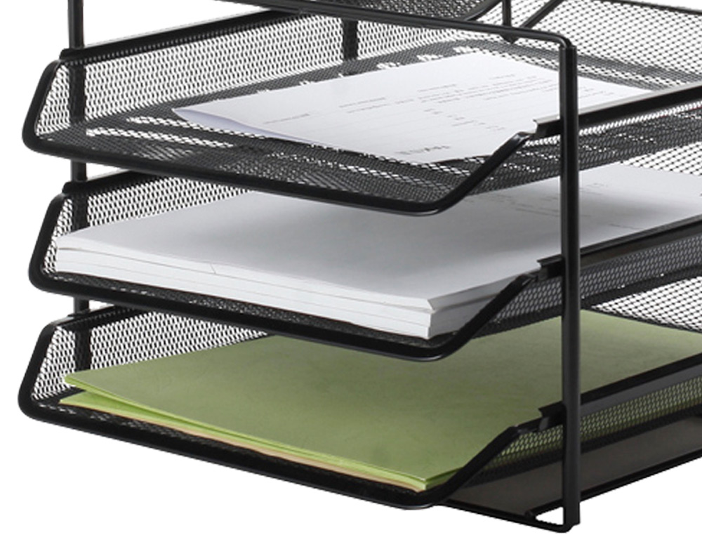 CORBEILLE  COURRIER Q-CONNECT MAILLE MTALLIQUE 3 CORBEILLES 5 TRIEURS  ENVELOPPES 300X350X420MM NOIR 3 UNITS