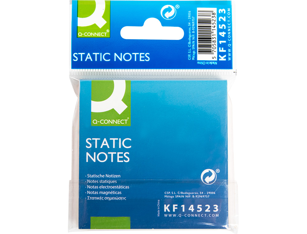 BLOC NOTES Q-CONNECT QUICK NOTES 70X70MM 100F ELECTRO STATIQUES REPOSITIONABLES COLORIS NEON