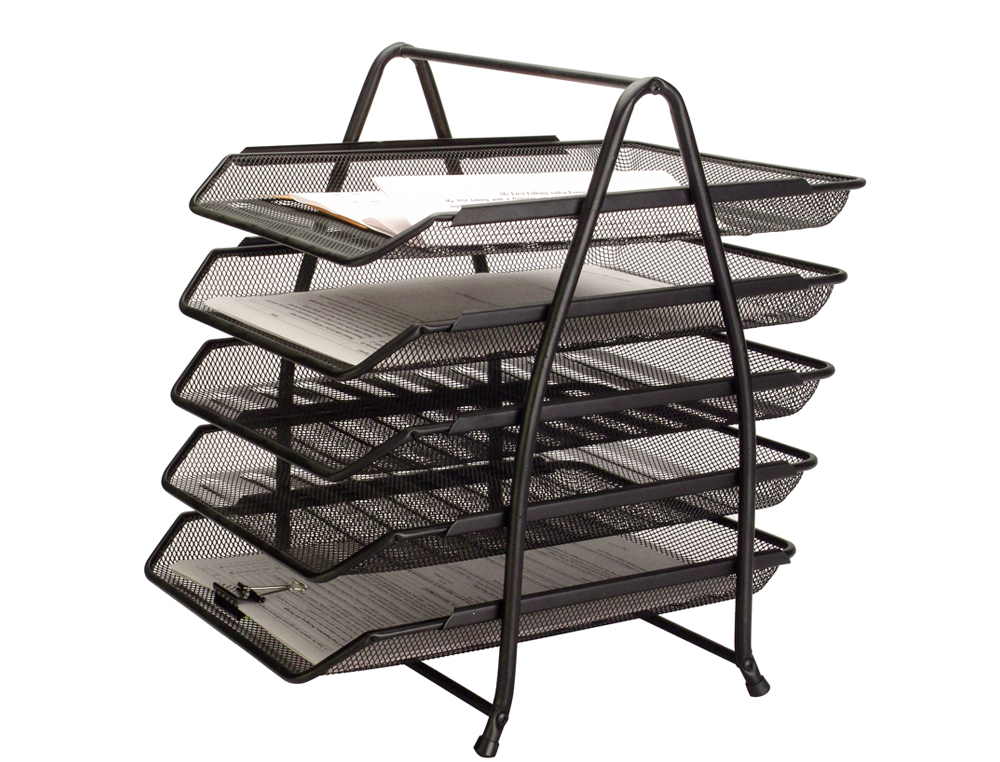 CORBEILLES COURRIER Q-CONNECT MAILLE METALLIQUE DOCUMENTS A4 350X275X375 MM COLORIS NOIR - SET 5 UN