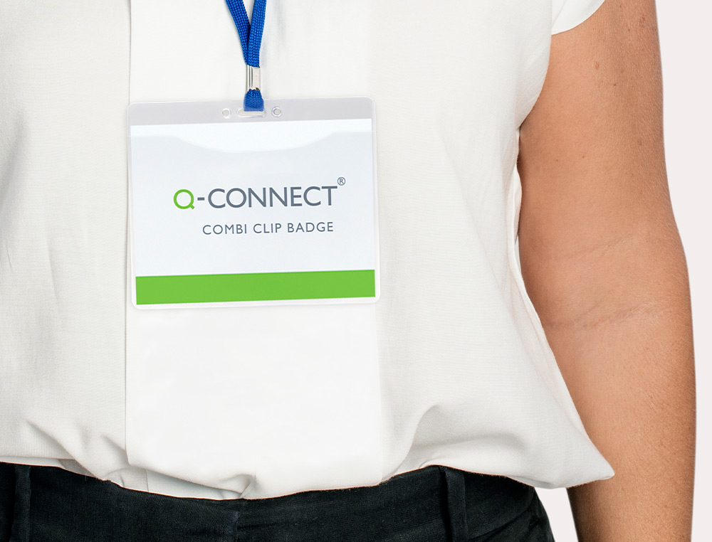 BADGE Q-CONNECT LACET PVC INTERIEUR CARTE BLANCHE FORMAT A6 154X127MM