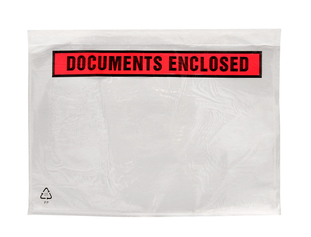 POCHETTE DOCUMENTS CI-INCLUS Q-CONNECT AUTO-ADHESIVE       TRANSPARENTE 165X122MM TEXTE  ANGLAIS PAQUET 100 UNITES
