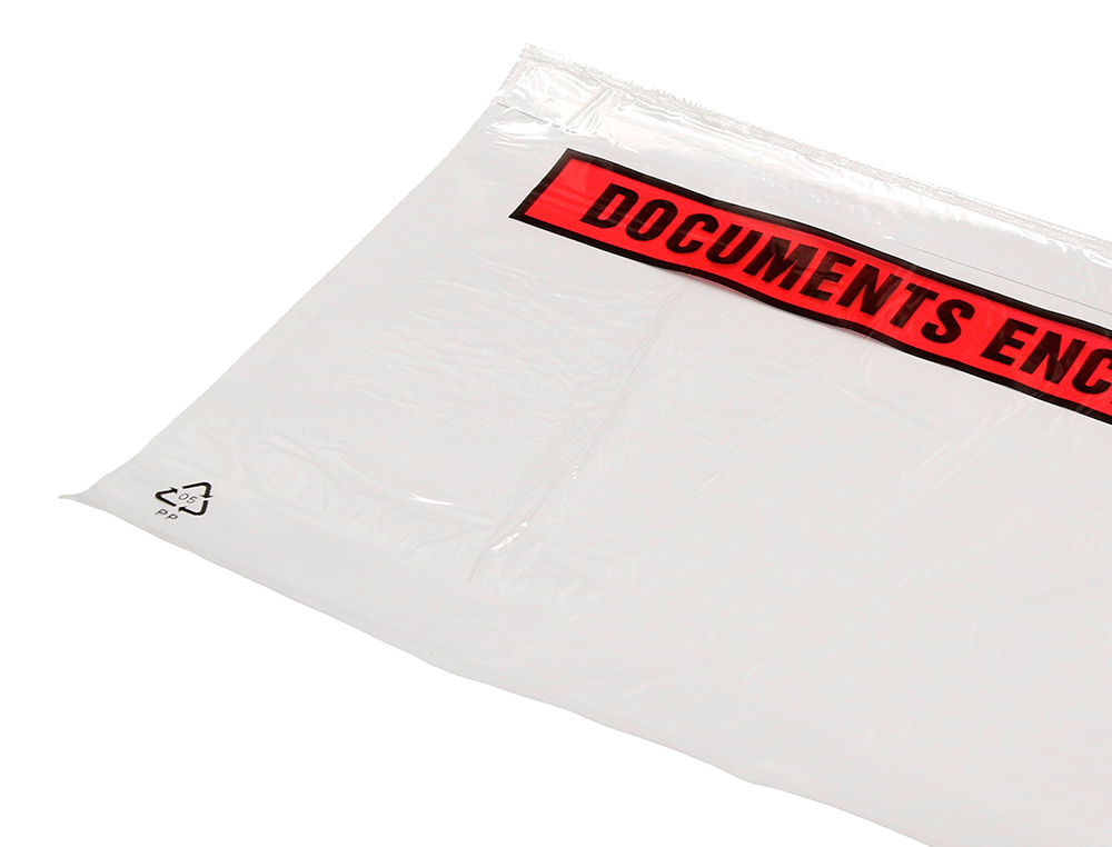 POCHETTE DOCUMENTS CI-INCLUS Q-CONNECT AUTO-ADHESIVE       TRANSPARENTE 165X122MM TEXTE  ANGLAIS PAQUET 100 UNITES