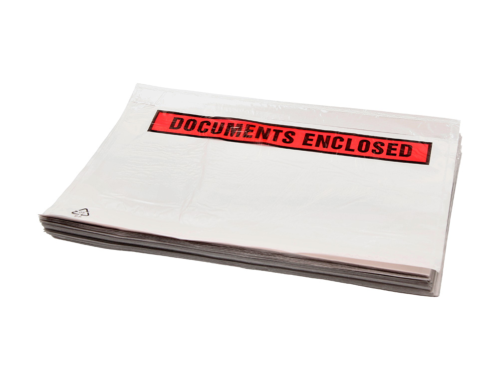 POCHETTE DOCUMENTS CI-INCLUS Q-CONNECT AUTO-ADHESIVE       TRANSPARENTE 165X122MM TEXTE  ANGLAIS PAQUET 100 UNITES