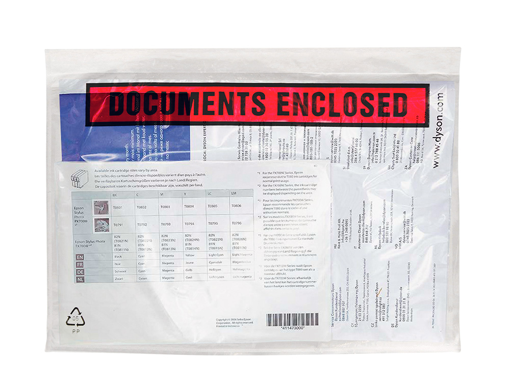 POCHETTE DOCUMENTS CI-INCLUS Q-CONNECT AUTO-ADHESIVE       TRANSPARENTE 165X122MM TEXTE  ANGLAIS PAQUET 100 UNITES