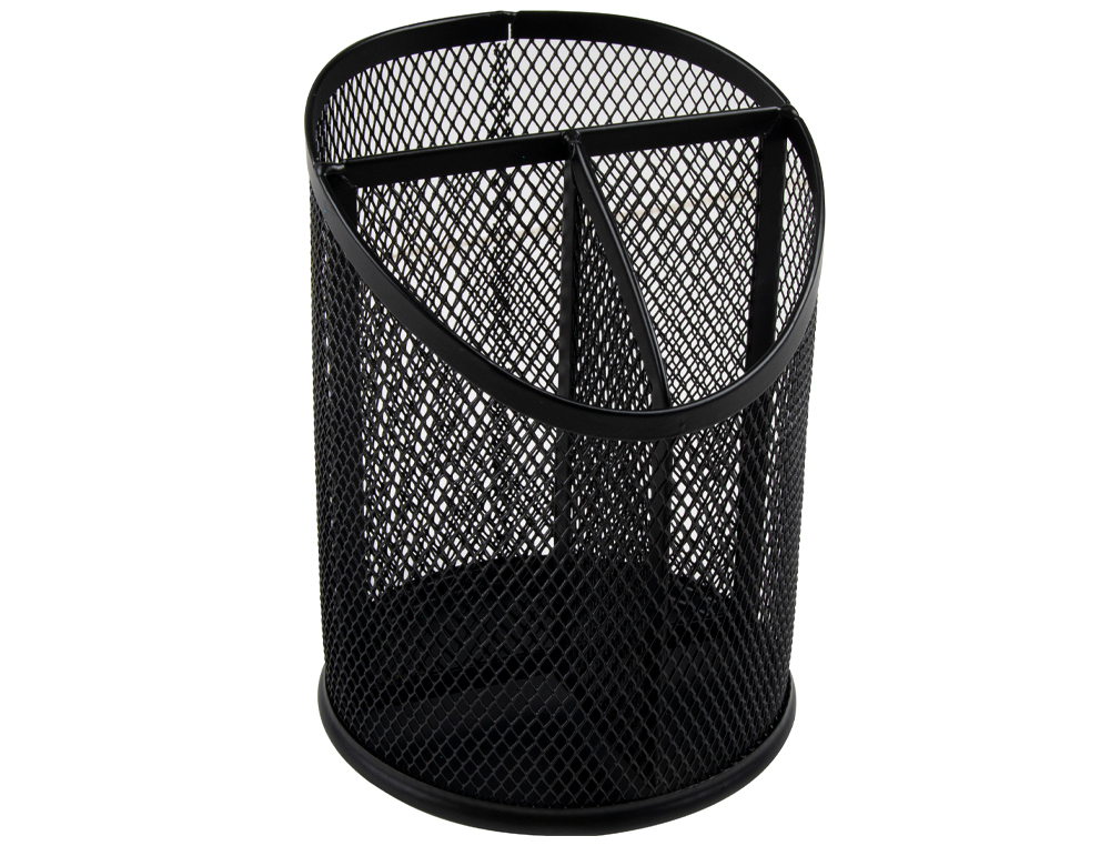 POT A CRAYONS Q-CONNECT MAILLE METALLIQUE 3 COMPARTIMENTS HAUTEUR 147 MM DIAMETRE 110MM COLORIS NOIR