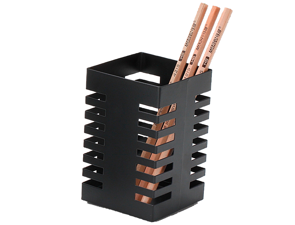 POT A CRAYONS Q-CONNECT DESIGN MODERNE CARRE METAL    72x72x108MM COLORIS NOIR