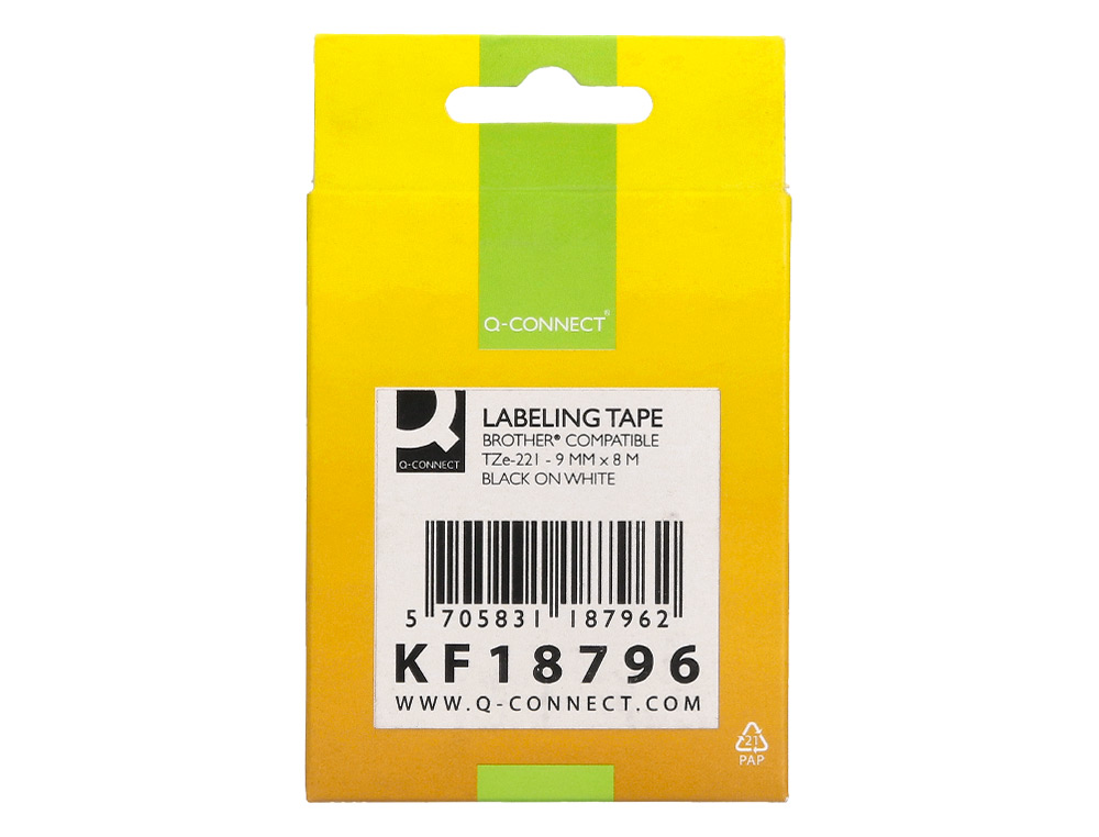RUBAN TITREUSE Q-CONNECT TZE-221 BLANC-NOIR 9 MM X 8   MT OZE-221
