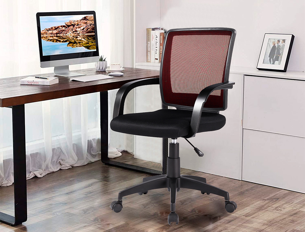 CHAISE BUREAU Q-CONNECT ROTATIVE BASE NYLON MAILLE MAXIMUM SUPPORTE 120KG 900+100X560X570MM ROUGE
