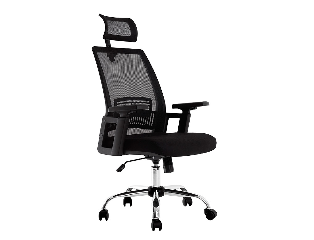 CHAISE DIRECTION Q-CONNECT MAILLE BASE METAL REPOSE-TETE AJUSTABLE MAXIMUM SUPPORTE    130KG 1140+75X610X620MM NOIR