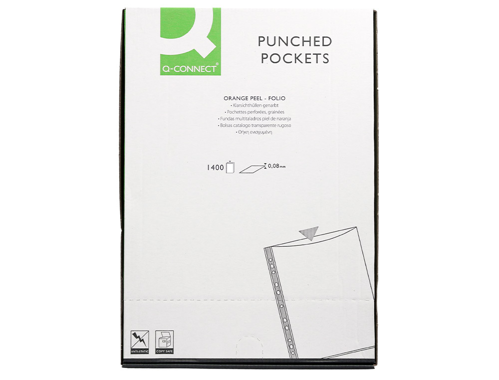 POCHETTE Q-CONNECT POLYPROPYLENE GRAINE PERFOREE FOLIO 80 MC BOITE 1400 UNITES