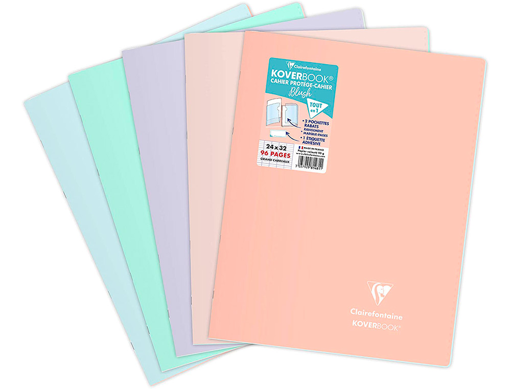 CAHIER PIQUE CLAIREFONTAINE KOVERBOOK BLUSH POLYPROPYLENE 24X32CM 96 PAGES SEYES        COLORIS PASTEL ASSORTIS