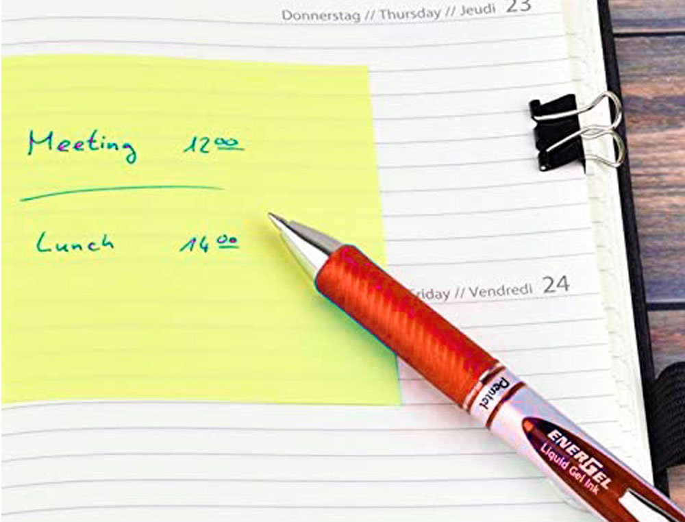 ROLLER PENTEL ENERGEL RETRACTABLE RECHARGEABLE      POINTE METAL FINE 0,7MM CLIP  METAL COLORIS ORANGE