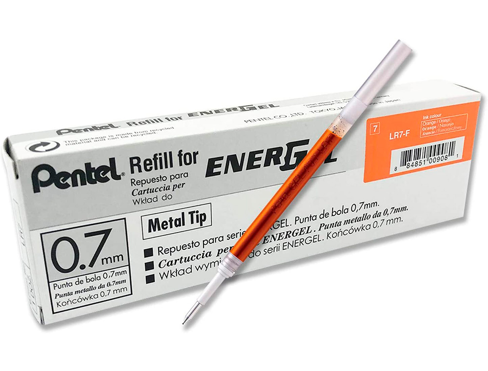 RECHARGE ROLLER PENTEL ENCRE GEL BL77 BL107 ENCRE FLUIDE DOUCE LUMINEUSE POINTE MOYENNE SECHAGE RAPIDE ORANGE