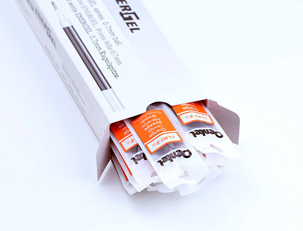 RECHARGE ROLLER PENTEL ENCRE GEL BL77 BL107 ENCRE FLUIDE DOUCE LUMINEUSE POINTE MOYENNE SECHAGE RAPIDE ORANGE