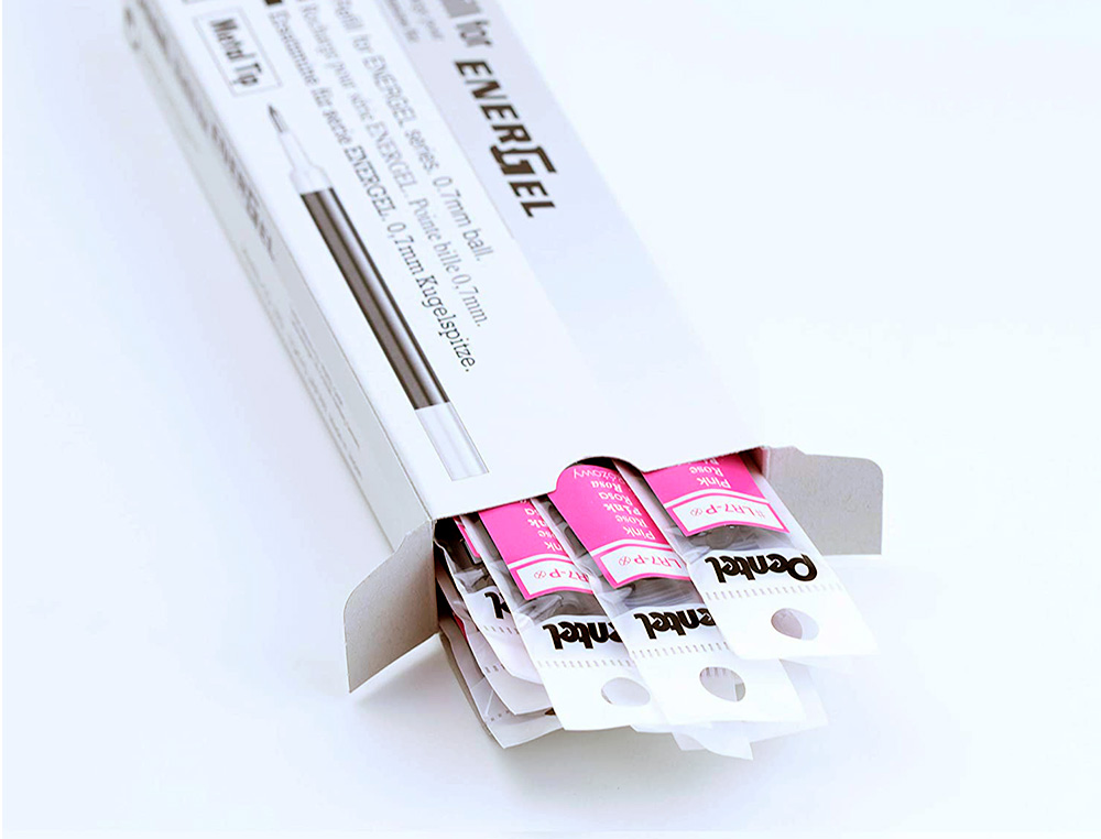 RECHARGE ROLLER PENTEL ENCRE GEL BL77 BL107 ENCRE FLUIDE   DOUCE LUMINEUSE POINTE        MOYENNE SECHAGE RAPIDE ROSE