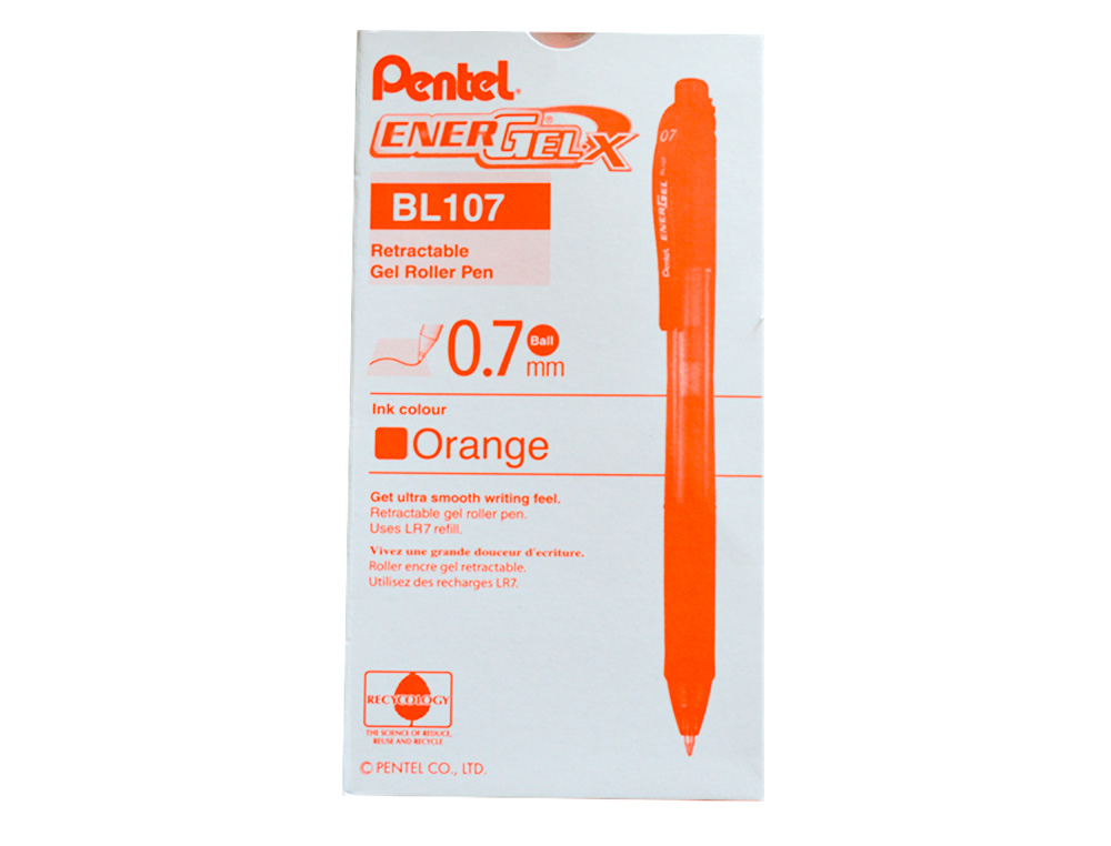 ROLLER PENTEL ENERGEL RETRACTABLE RECHARGEABLE      ENCRE DOUCE FLUIDE POINTE METAL 0,7MM GRIP CONFORT ORANGE
