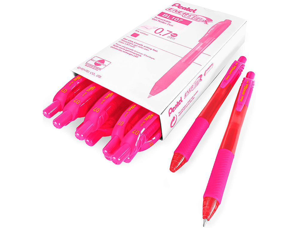 ROLLER PENTEL ENERGEL RETRACTABLE RECHARGEABLE ENCRE DOUCE FLUIDE POINTE METAL 0.7MM GRIP CONFORT ROSE
