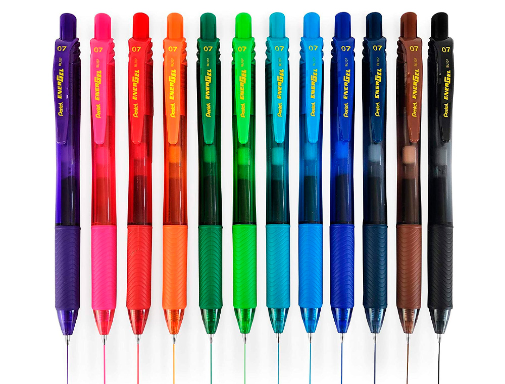 ROLLER PENTEL ENERGEL RETRACTABLE RECHARGEABLE ENCRE DOUCE FLUIDE POINTE METAL 0.7MM GRIP CONFORT ROSE