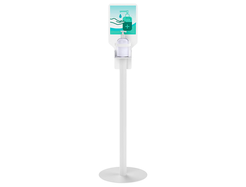 STATION DE DESINFECTION PAPERFLOW SOCLE EN ACIER MAINTIEN DU GEL HYDROALCOOLIQUE SANS ETAGERE COLORIS BLANC