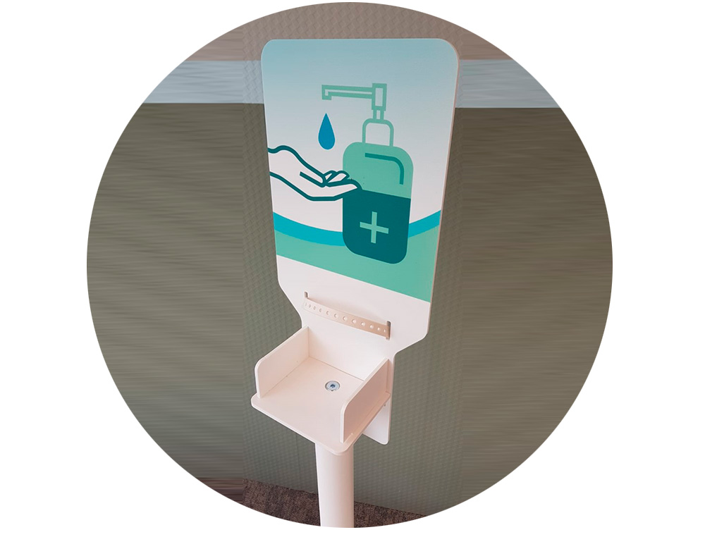STATION DE DESINFECTION PAPERFLOW SOCLE EN ACIER MAINTIEN DU GEL HYDROALCOOLIQUE SANS ETAGERE COLORIS BLANC