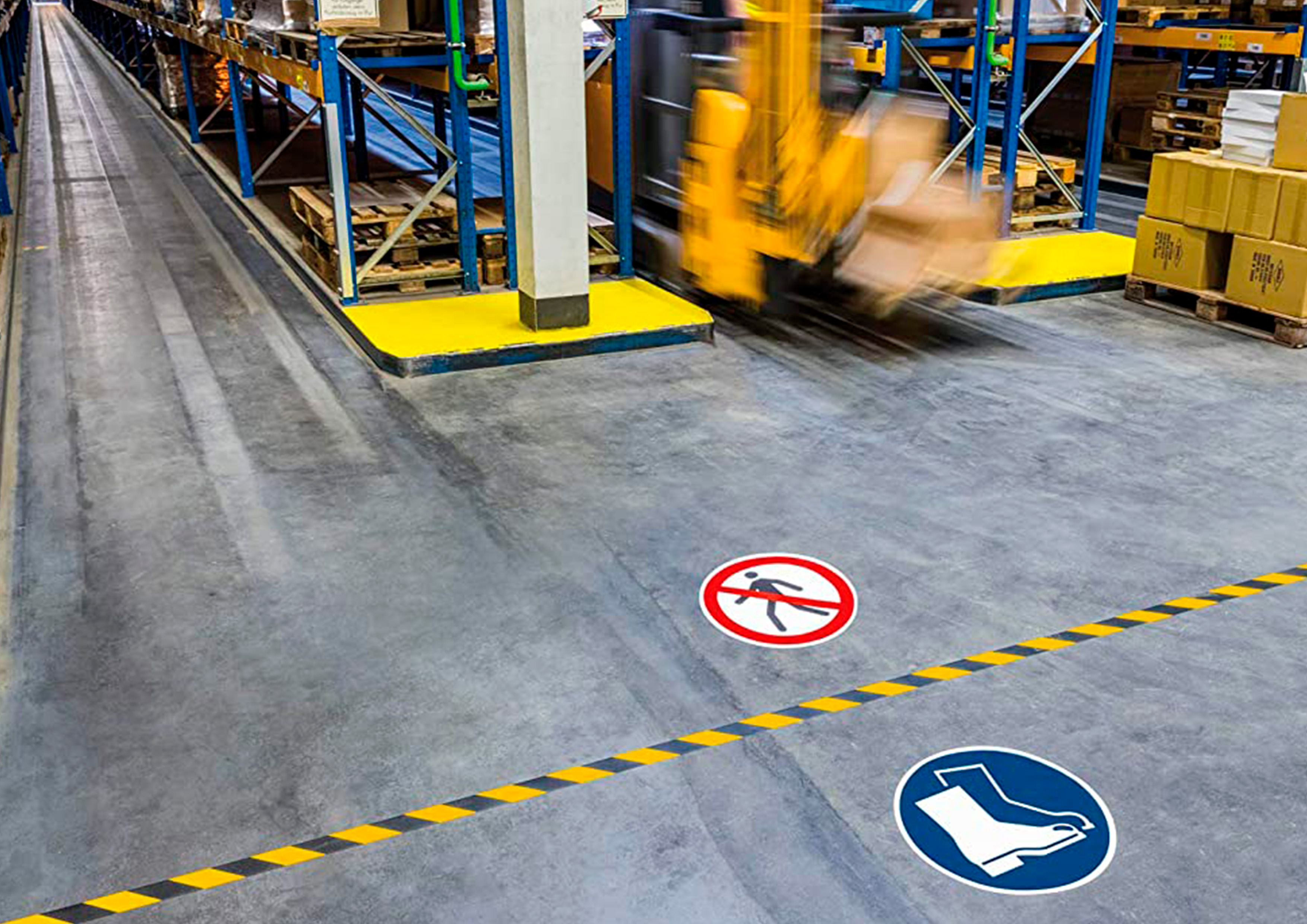 PICTOGRAMME AU SOL INTERDIT AUX PIETONS DURABLE ADHESIF ENTREPOTS CENTRES DISTRIBUTION USINES DIAMETRE