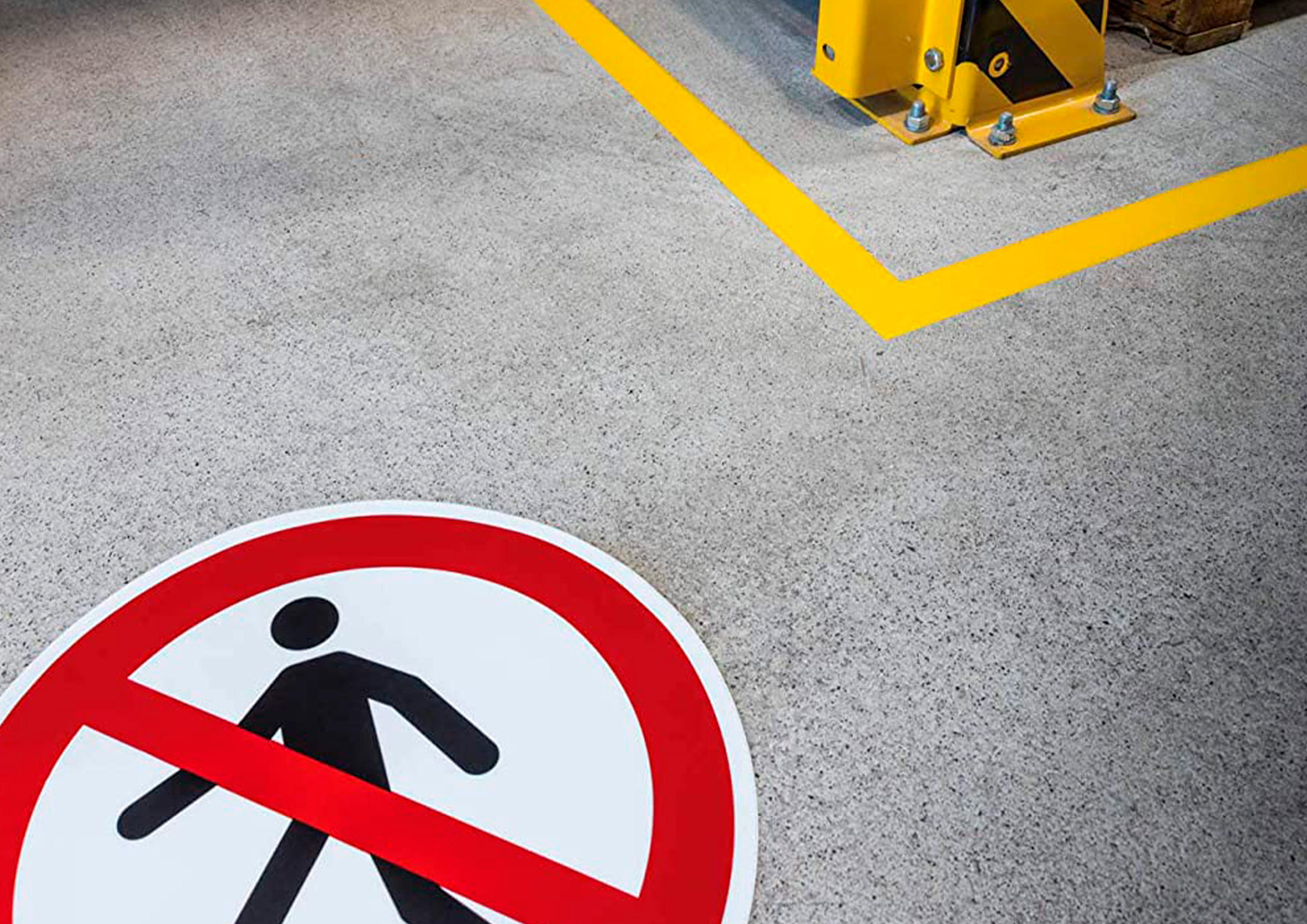 PICTOGRAMME AU SOL INTERDIT AUX PIETONS DURABLE ADHESIF ENTREPOTS CENTRES DISTRIBUTION USINES DIAMETRE