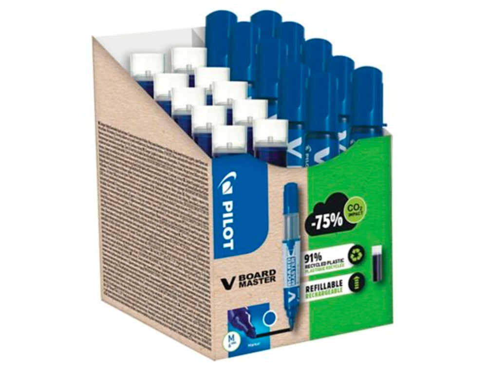 PACK PILOT V-BOARD MASTER 10 MARQUEURS EFFACABLES A SEC    POINTE CONIQUE MOYENNE 10 RECHARGES 5 OFFERTES COLORIS BLEU