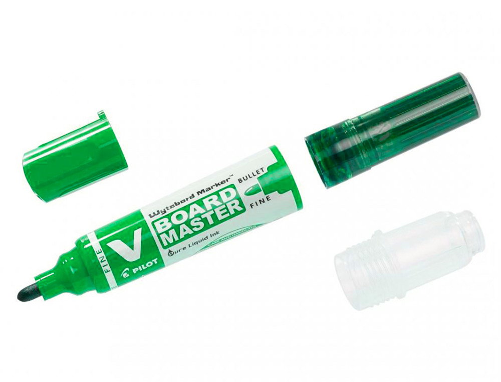 PACK PILOT V-BOARD MASTER 10 MARQUEURS EFFACABLES A SEC POINTE CONIQUE MOYENNE 10 RECHARGES 5 OFFERTES COLORIS VERT